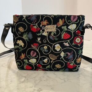 Signare Black Floral Crossbody Bag